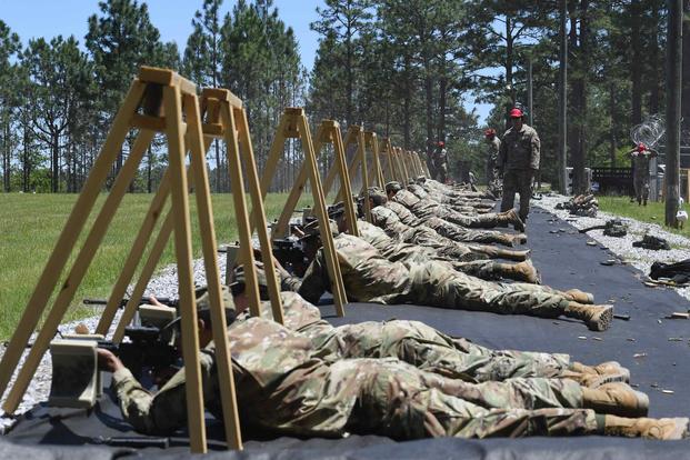 Basic military trainees from Keesler participate in weapons-firing training at Camp Shelby Joint Forces Training Center.