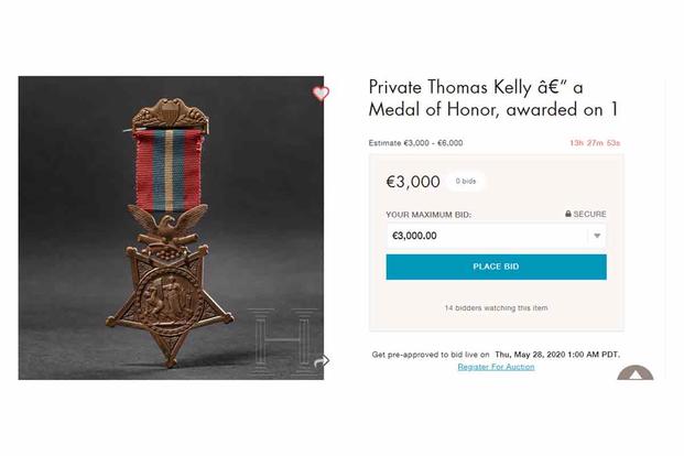 Auction page for Private Thomas Kelly’s 1899 Medal of Honor