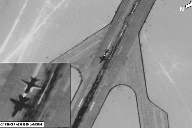 Satellite image released by U.S. Africa Command which it says shows Su-24r aircraft operating in Libya. 