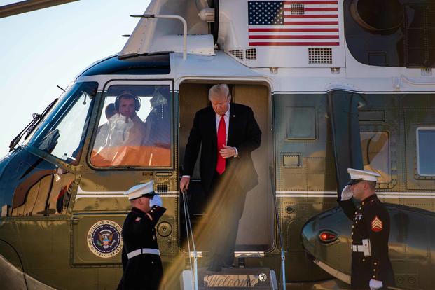 President Donald J. Trump arrives in Marine One to Luke Air Force Base.