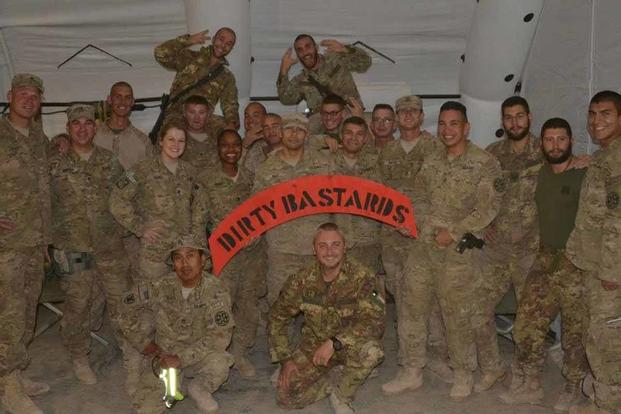 A quick reaction force poses at Forward Operating Base Lavaredo in Afghanistan in 2012. 
