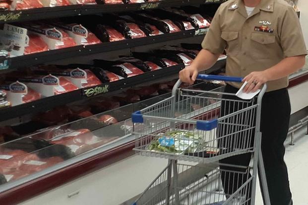 A customer shops at the commissary on Naval Base Norfolk, Virginia.