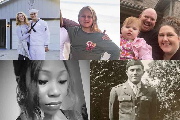 Composite image of five U.S. military-connected Americans who died of COVID-19 in 2020..