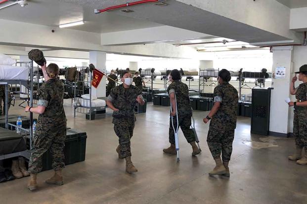 New Marines with Lima Company’s all-female platoon.