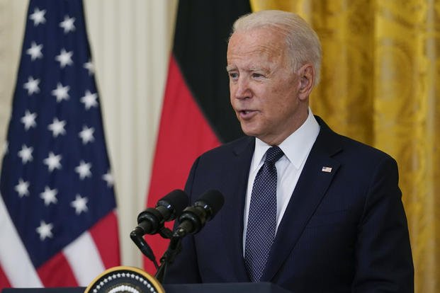 President Joe Biden speaks during news conference