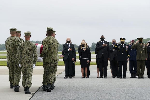 President Joe Biden remains of Navy Corpsman Maxton W. Soviak