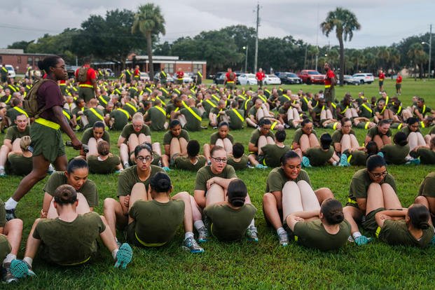 sit-up portion of a physical fitness test (PFT) on Marine Corps Recruit Depot Parris Island