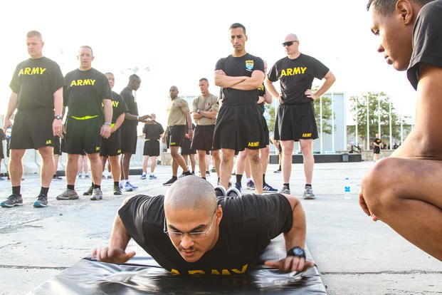 Senior Army leaders participate in the combat fitness test.