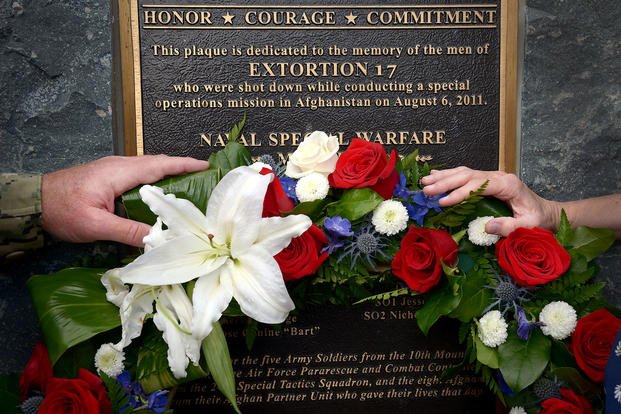 wreath on the Extortion 17 Memorial