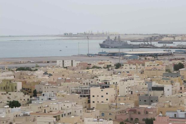 The amphibious transport dock ship USS Mesa Verde in Bahrain.