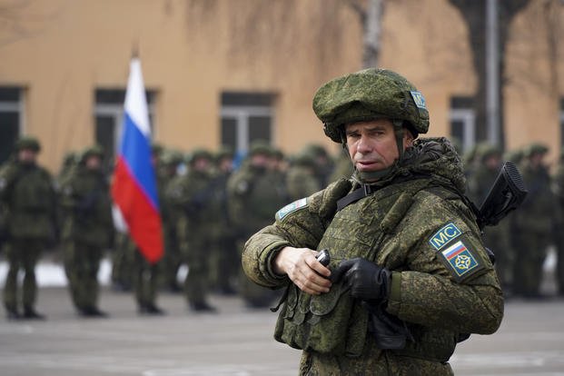 Russian officer of the Collective Security Treaty Organization peacekeepers