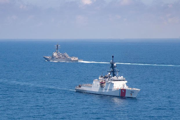 U.S. Coast Guard National Security Cutter Munro (WMSL 755) transits the Taiwan Strait 