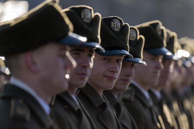 Honor guard soldiers in Kyiv, Ukraine
