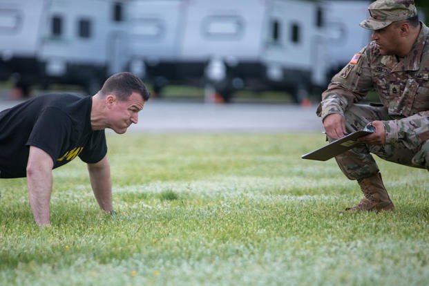 A soldier participates in the semiannual physical fitness test.