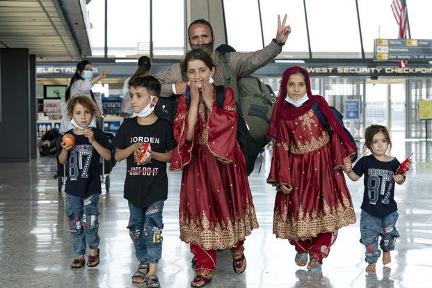Families evacuated from Kabul, Afghanistan at Washington Dulles International Airport
