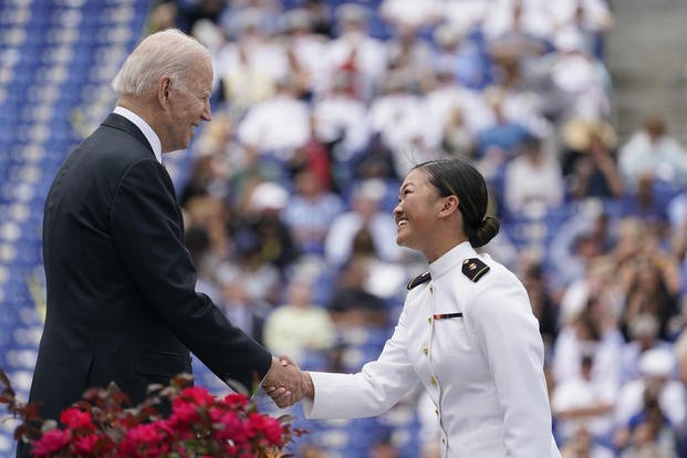 President Joe Biden at the Naval Academy graduation.