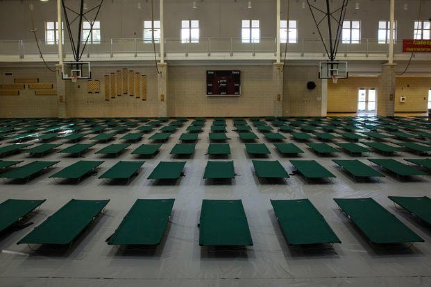 A shelter on Camp Lejeune during Hurricane Florence