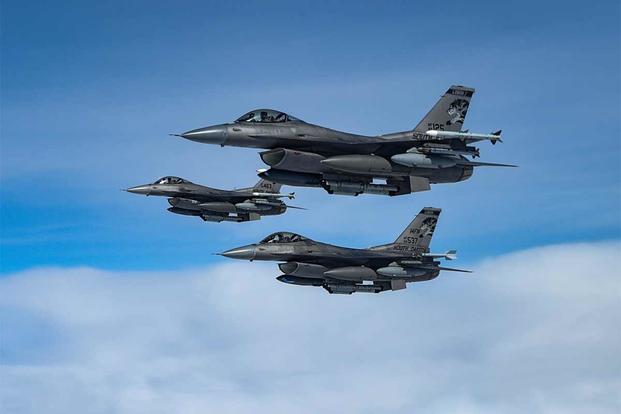 Three F-16 Fighting Falcons.
