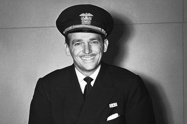 Douglas Fairbanks Jr. is shown as a lieutenant, junior grade, in the U.S. Navy during World War II.