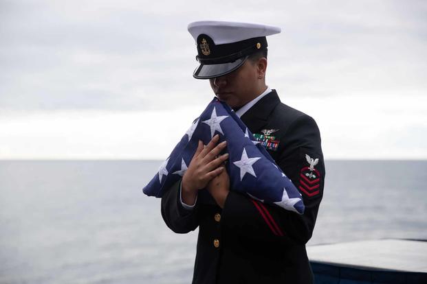 USS Gerald R. Ford burial at sea ceremony.