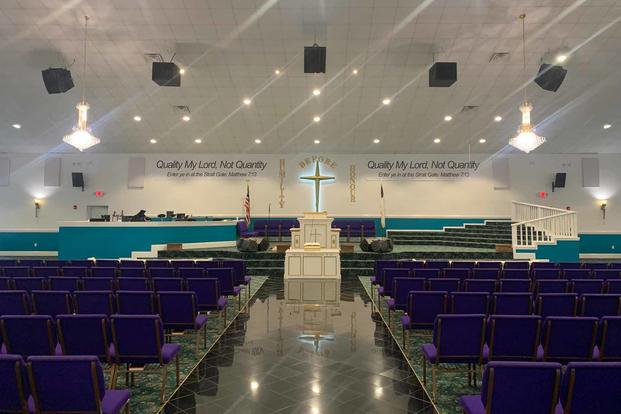 The altar of the main church for the House of Prayer in Hinesville, Georgia.