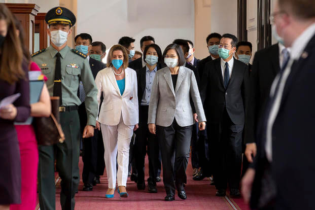 U.S. House Speaker Nancy Pelosi, center left, and Taiwanese President President Tsai Ing-wen