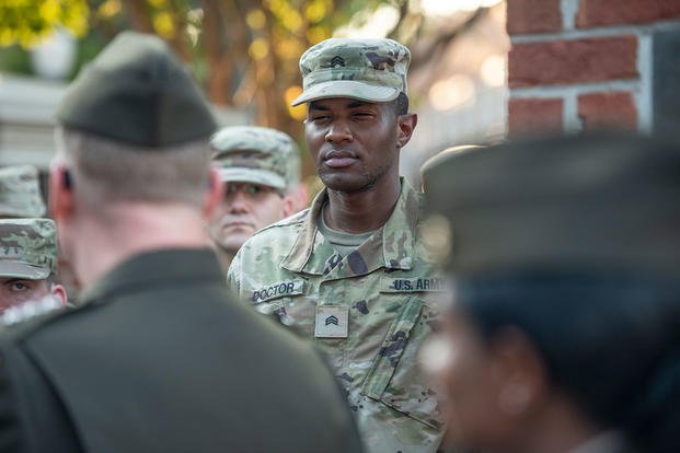 An Army ROTC cadet listens at Clemson University. 