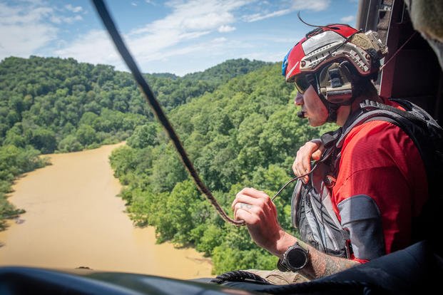 Members of the Kentucky National Guard search for disaster victims amid unprecedented flooding in the commonwealth.
