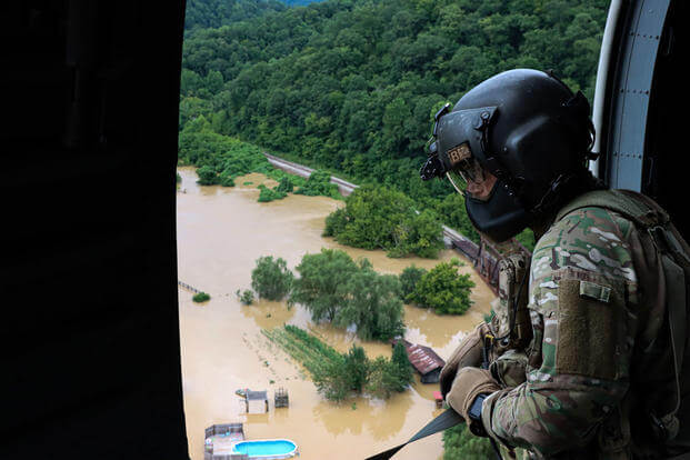 Kentucky National Guard flight crew from 2/147th Bravo Co. aided in flood relief efforts