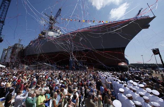 Arleigh-Burke Class destroyer is christened at Bath Iron Works in Bath