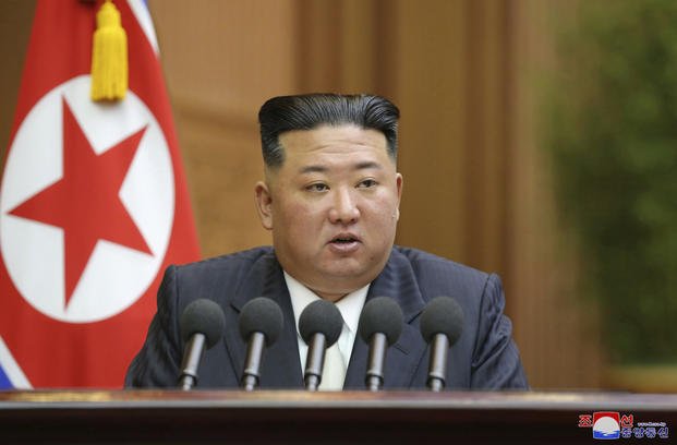 North Korean leader Kim Jong Un delivers a speech during a parliament in Pyongyang, North Korea