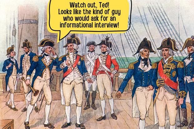 naval officers in uniform gossip about informational interview
