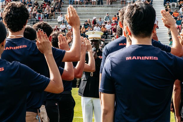 oath of enlistment with future Marines in San Diego, California