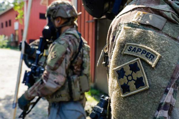 U.S. Army combat engineers conduct breach training.