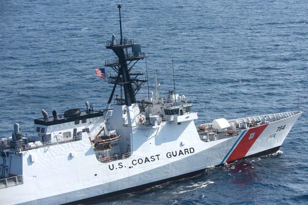 The Coast Guard’s National Security Cutter James underway in the Atlantic.