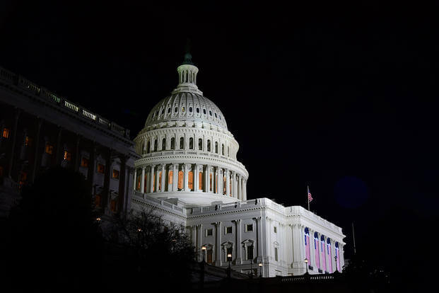 The U.S. Capitol building in Washington, D.C., sits empty in the early morning a few hours prior to the 59th presidential inauguration.