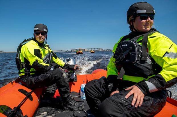 Coast Guard team members preform search and rescue operations at Sanibel Island, Fl.