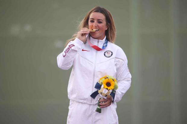 First Lt. Amber English gold medal for women’s skeet at 2020 Summer Olympics.