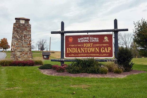 Welcome sign at entrance to Fort Indiantown Gap, Pa.
