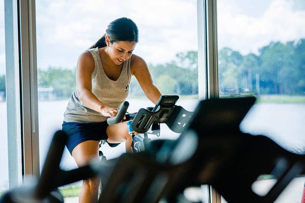 woman on stationary bike