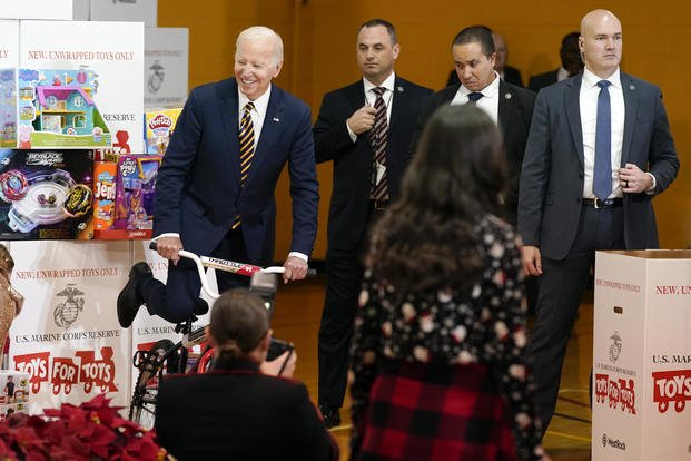 Biden at Toys for Tots event at Joint Base Myer-Henderson Hall.