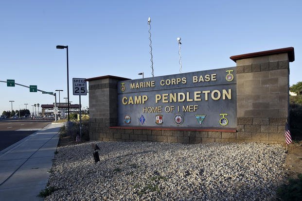 the main gate of Camp Pendleton Marine Base at Camp Pendleton, Calif.