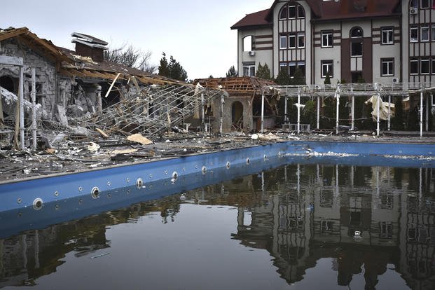 A damaged restaurant is seen after Russian shelling hit in Zaporizhzhia, Ukraine
