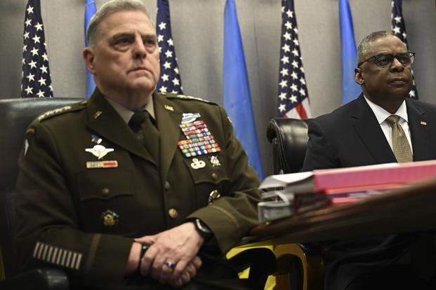 Defense Secretary Lloyd Austin, right, and Chairman of the Joint Chiefs of Staff Gen. Mark Milley
