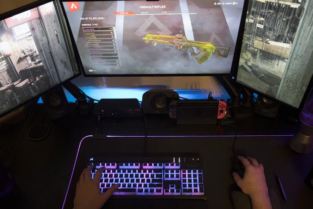 A  gamer plays Electronic Arts' "Apex Legends" in Jersey City, New Jersey. 