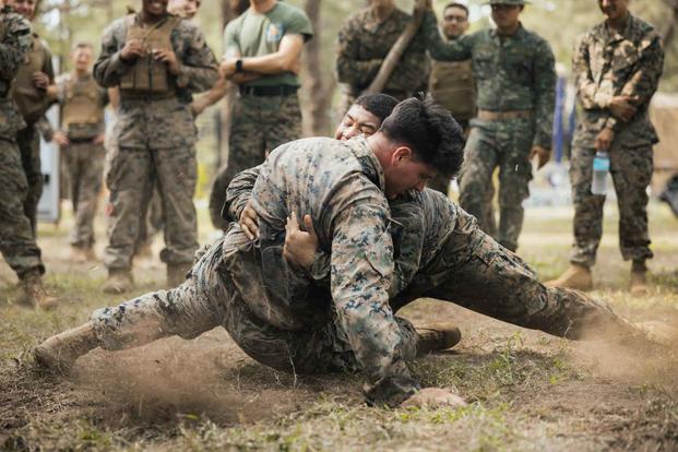 U.S. and Philippine Marines engage in martial arts.