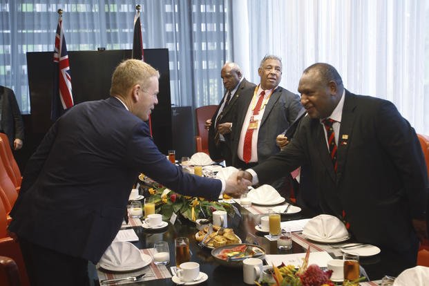 Papua New Guinea Prime Minister James Marape and New Zealand Prime Minister Chris Hipkins.