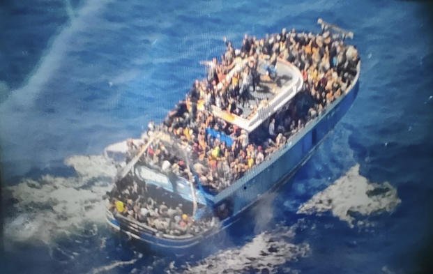 Scores of people on a battered fishing boat that later capsized and sank off southern Greece.