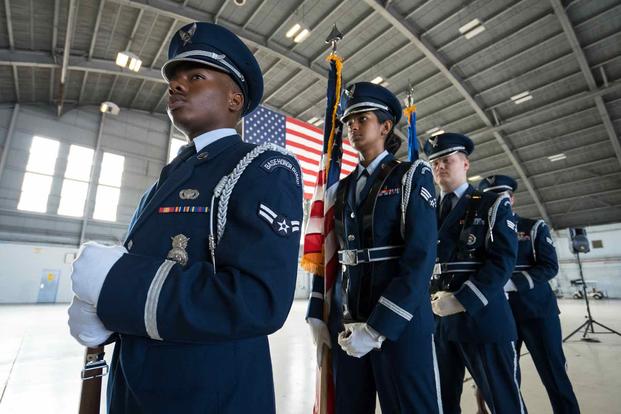 U.S. Air Force honor guardsmen assigned to the 6th Air Refueling Wing