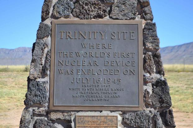 Plaque on the obelisk that marks ground zero at the Trinity Site